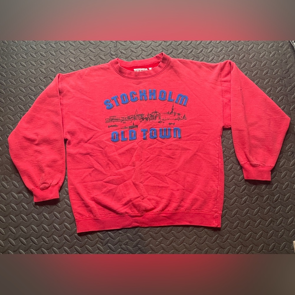 Red Crewneck Sweater with Stockholm Print